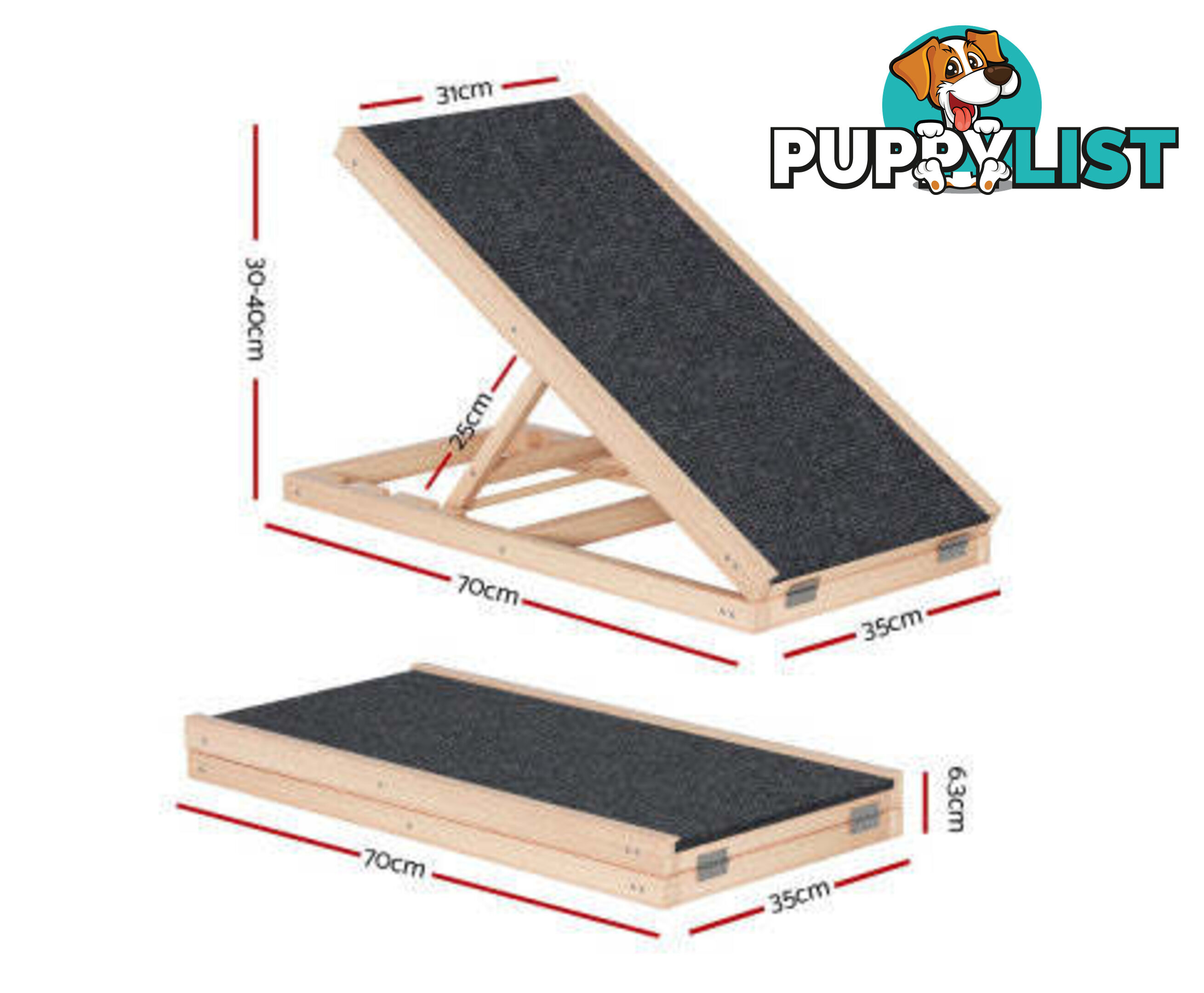 i.Pet Dog Ramp Adjustable Height for Bed, Sofa or Car Foldable - FDR-D-WOOD70-GR