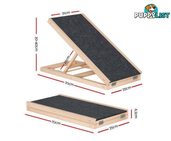 i.Pet Dog Ramp Adjustable Height for Bed, Sofa or Car Foldable - FDR-D-WOOD70-GR