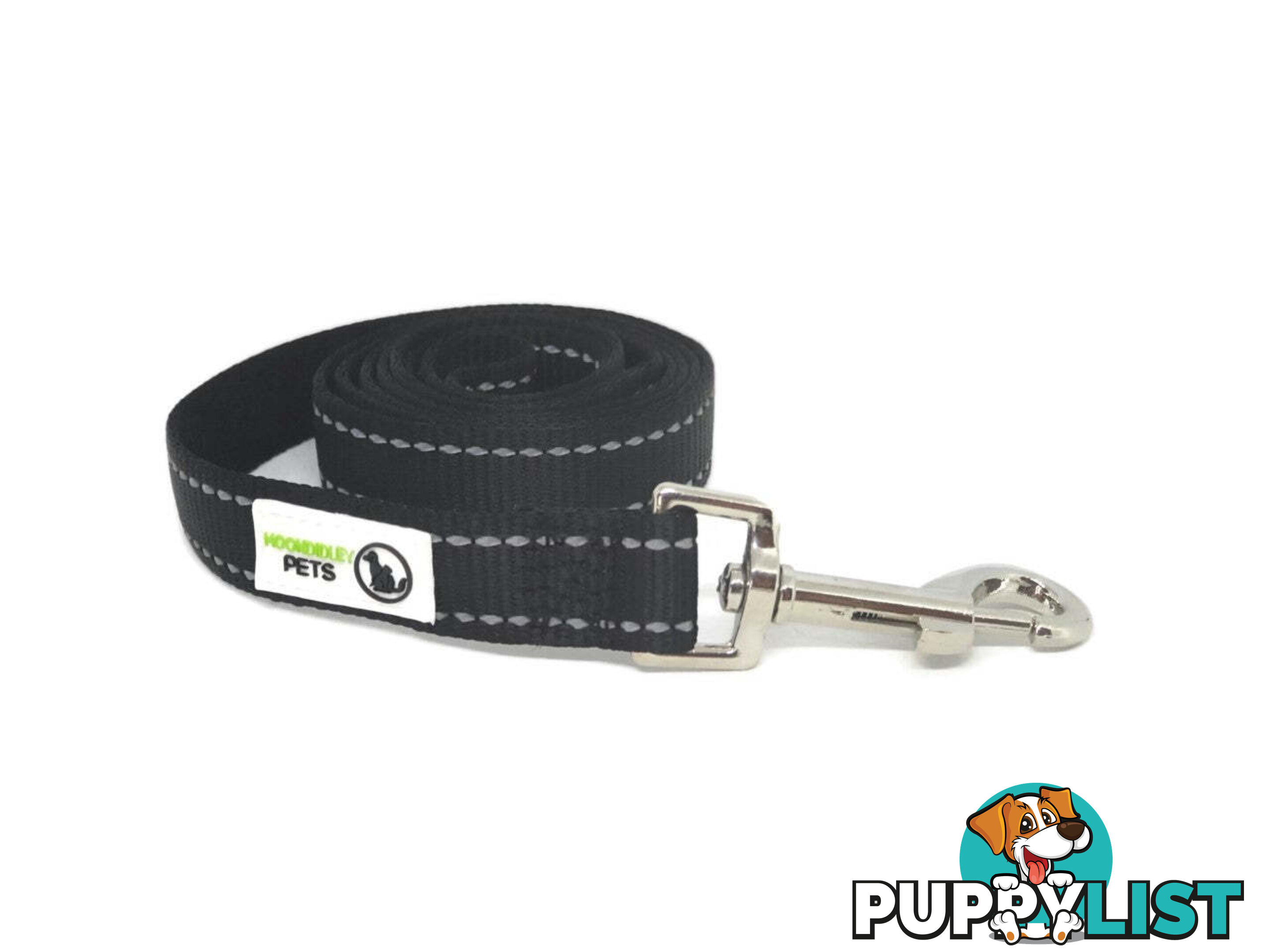 1.2m Nylon w/Reflective Stitching Dog Lead - Moondidley Pets - MDPLDREFBLK201.2