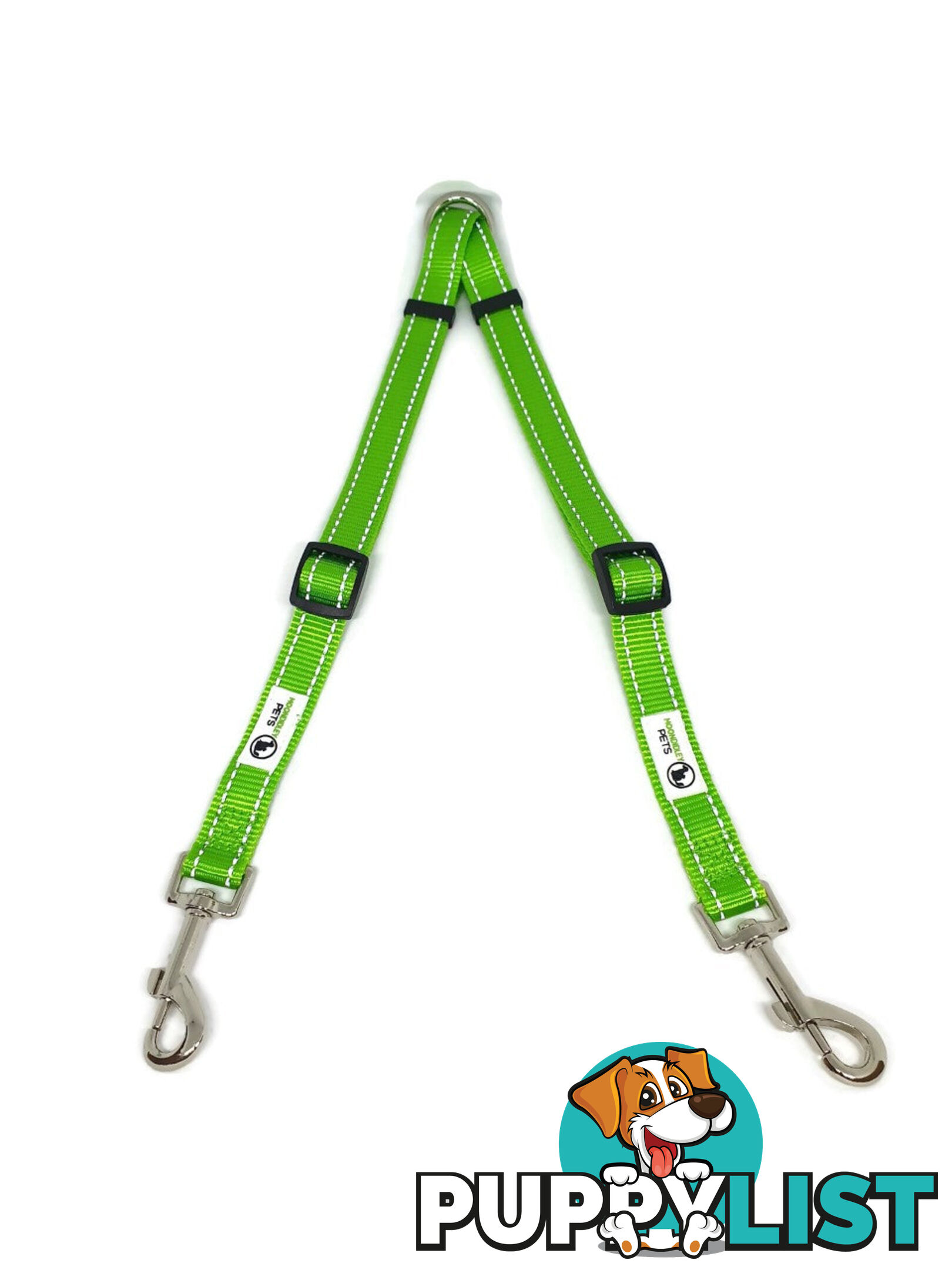 2 Dog Double Lead Coupler, Nylon w/Reflective Stitching - Moondidley Pets - MDPLDCOULLBLU