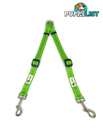 2 Dog Double Lead Coupler, Nylon w/Reflective Stitching - Moondidley Pets - MDPLDCOULLBLU