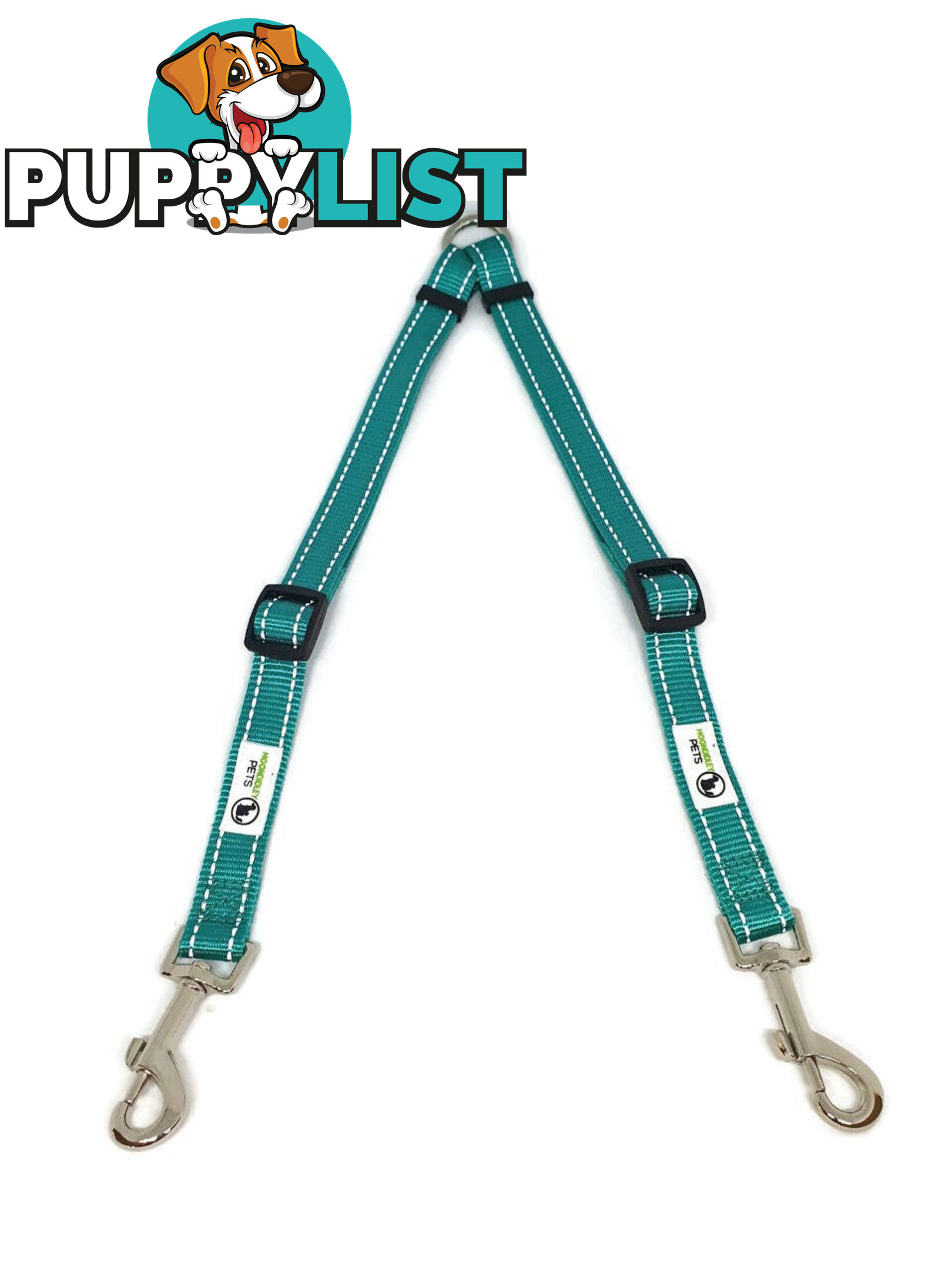 2 Dog Double Lead Coupler, Nylon w/Reflective Stitching - Moondidley Pets - MDPLDCOULLBLU