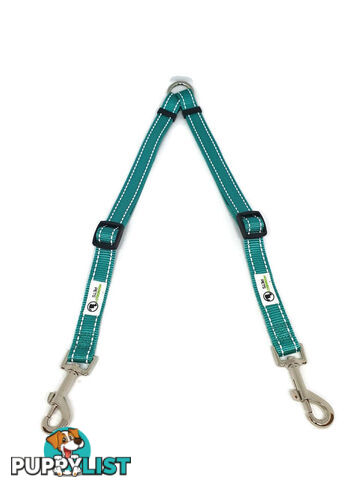 2 Dog Double Lead Coupler, Nylon w/Reflective Stitching - Moondidley Pets - MDPLDCOULLBLU