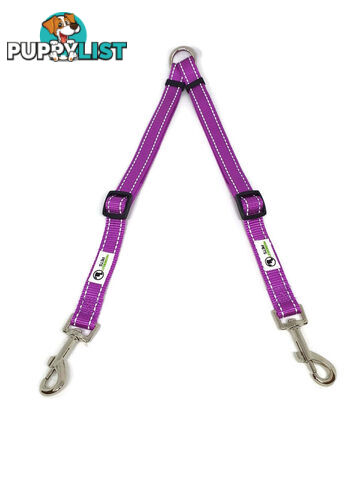 2 Dog Double Lead Coupler, Nylon w/Reflective Stitching - Moondidley Pets - MDPLDCOULLBLU