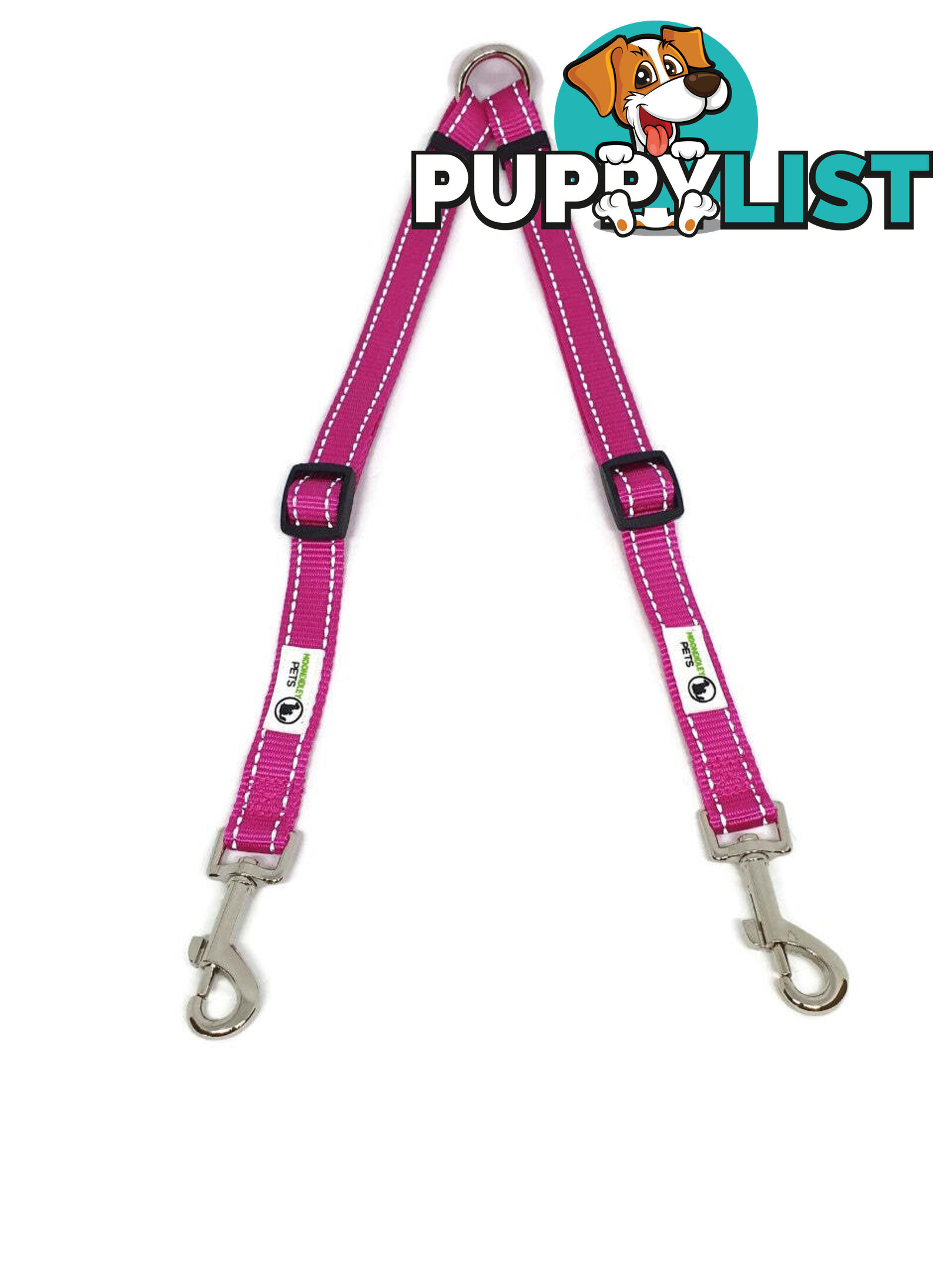 2 Dog Double Lead Coupler, Nylon w/Reflective Stitching - Moondidley Pets - MDPLDCOULLBLU