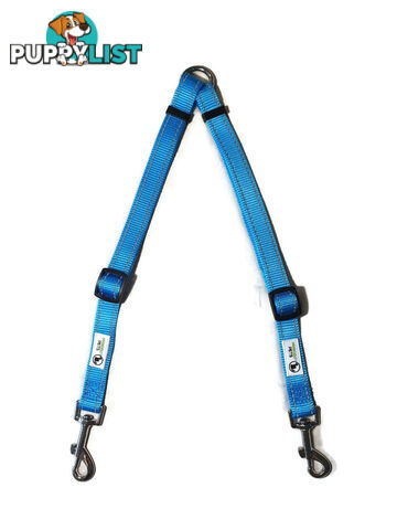 2 Dog Double Lead Coupler, Nylon w/Reflective Stitching - Moondidley Pets - MDPLDCOULLBLU