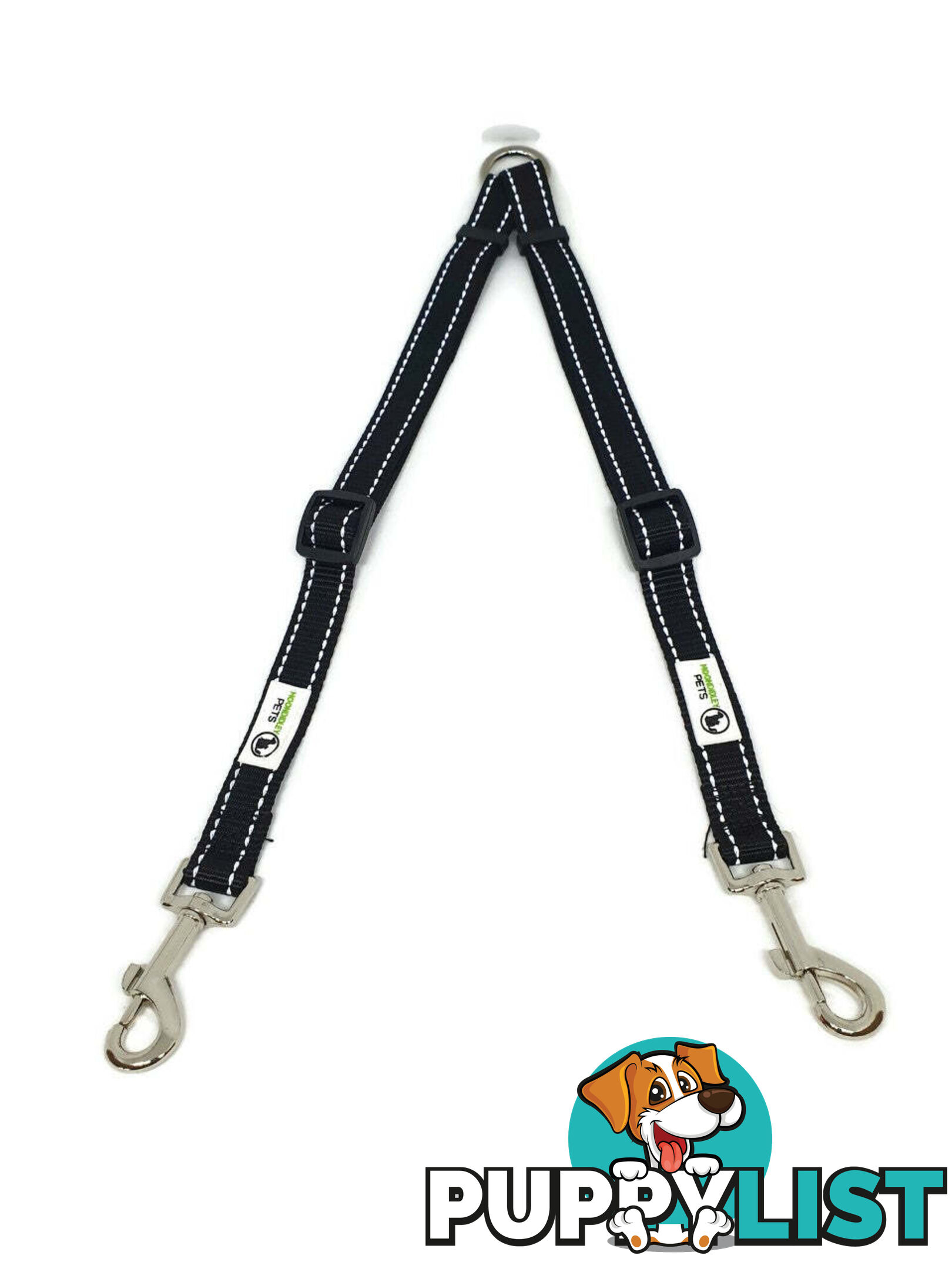 2 Dog Double Lead Coupler, Nylon w/Reflective Stitching - Moondidley Pets - MDPLDCOULLBLU