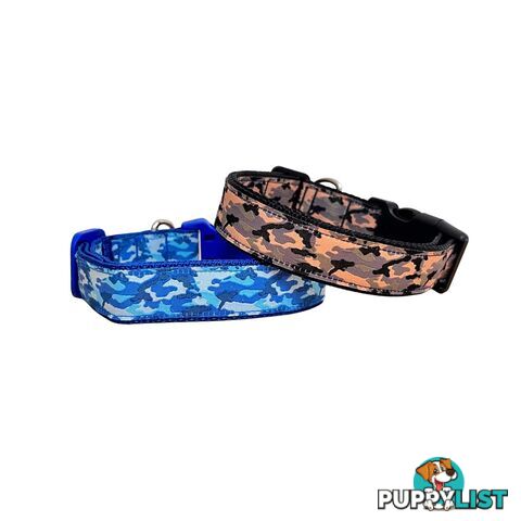 Camouflage Dog Collar - Hand Made by The Bark Side - TBSCAMSMLBLU