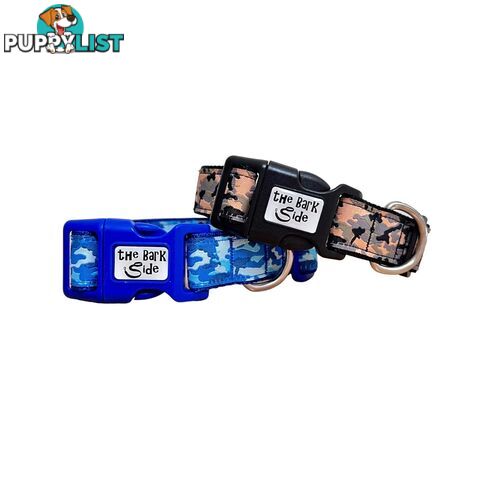 Camouflage Dog Collar - Hand Made by The Bark Side - TBSCAMSMLBLU