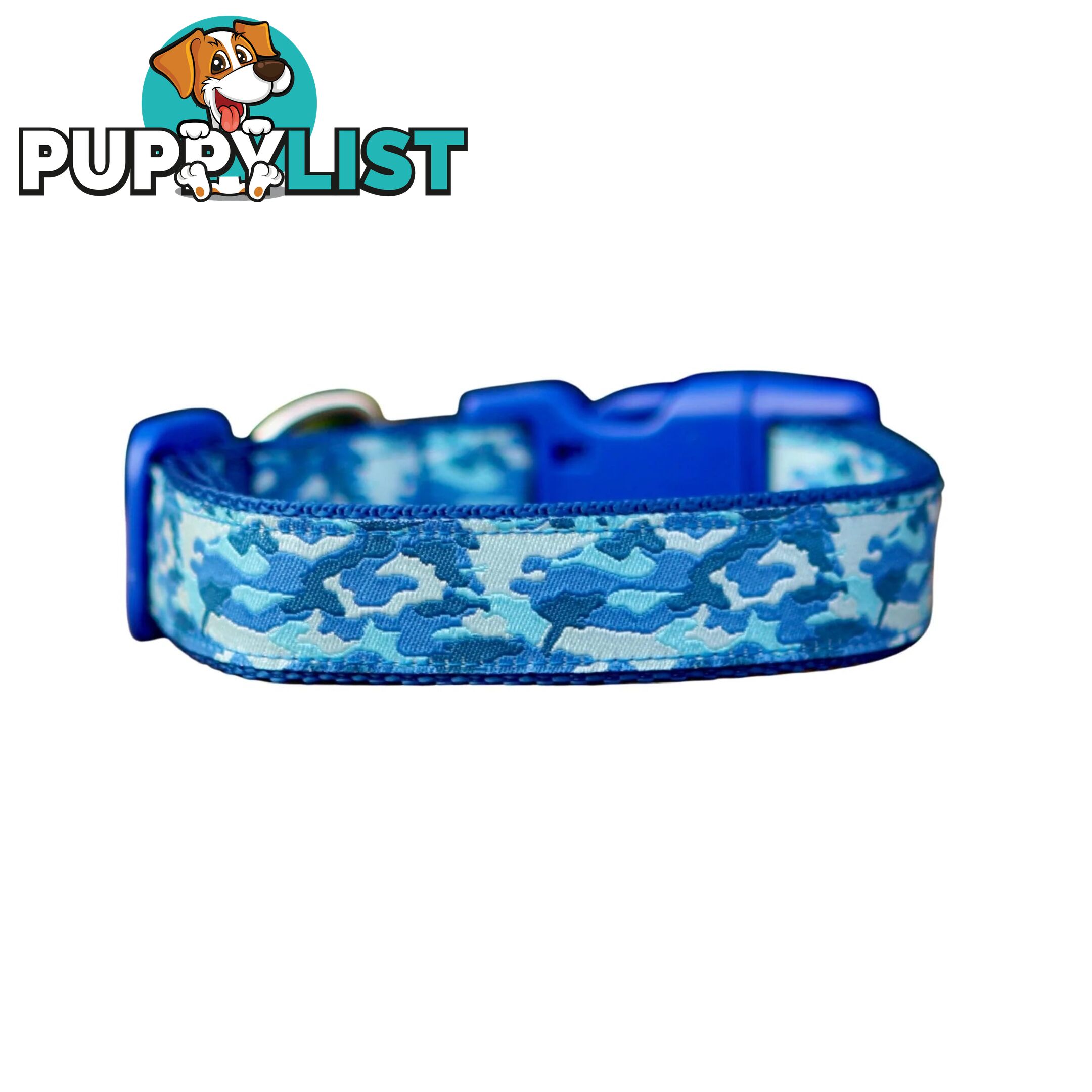Camouflage Dog Collar - Hand Made by The Bark Side - TBSCAMSMLBLU