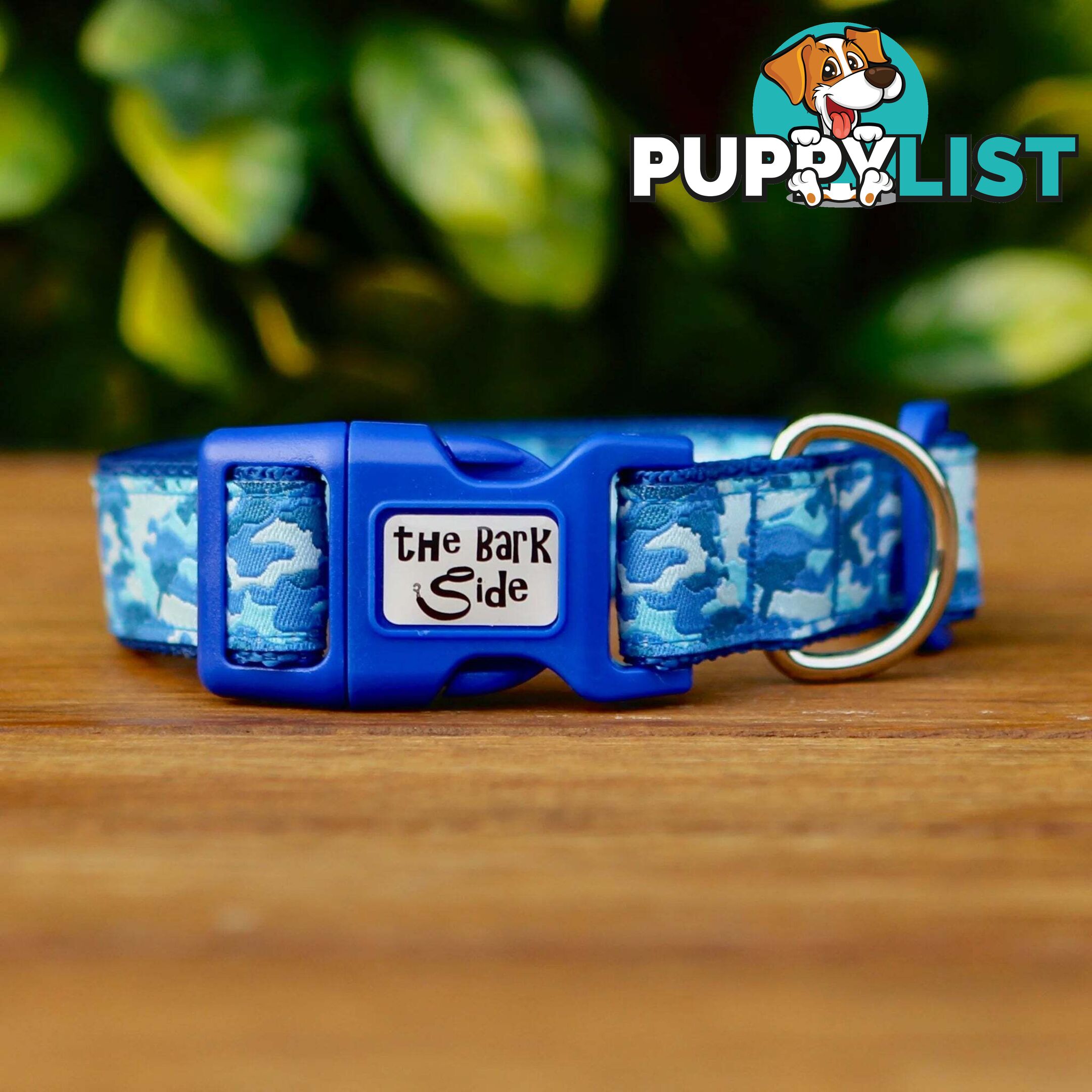 Camouflage Dog Collar - Hand Made by The Bark Side - TBSCAMSMLBLU