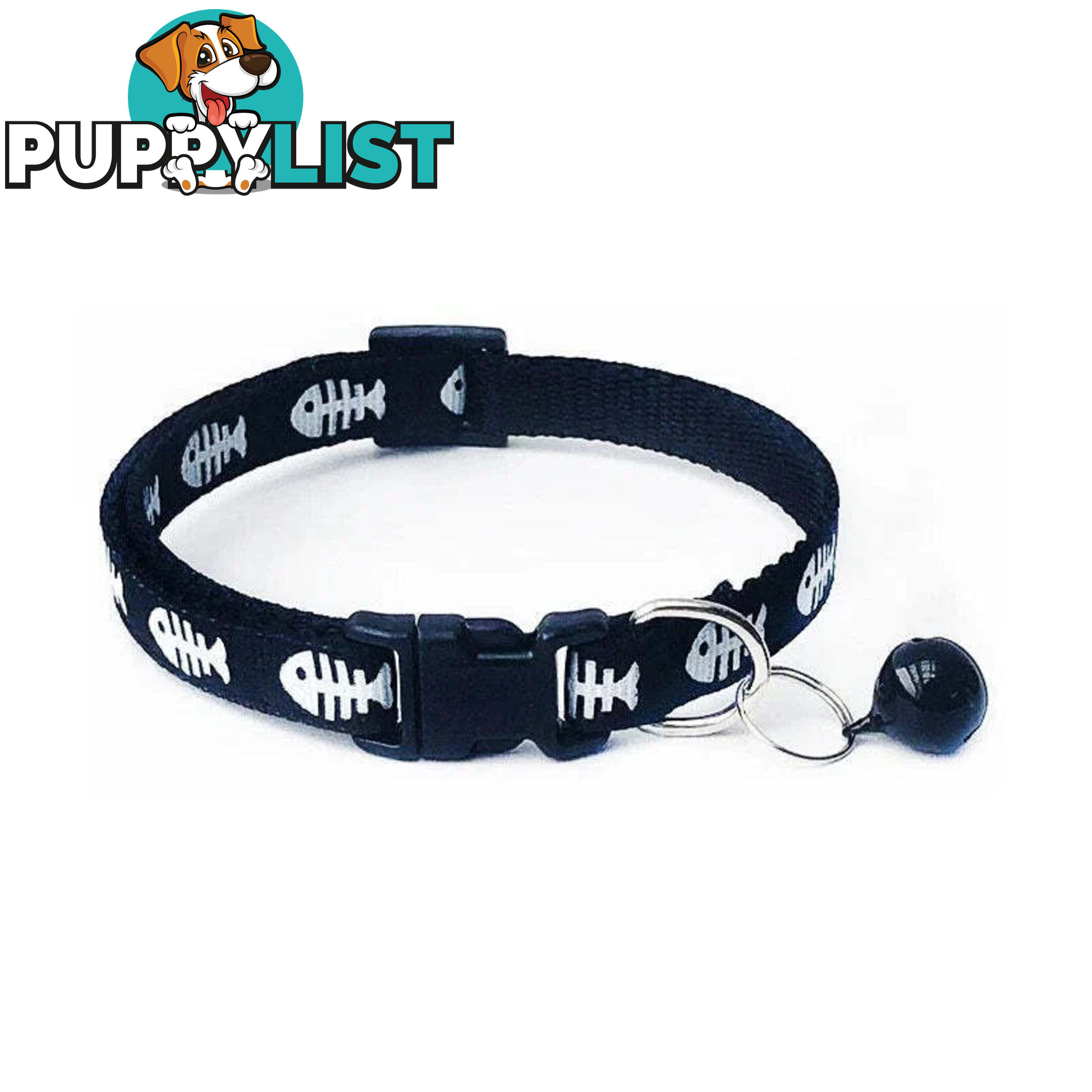 Fish Bone Cat Collar - Hand Made by The Bark Side - TBSFISBLK