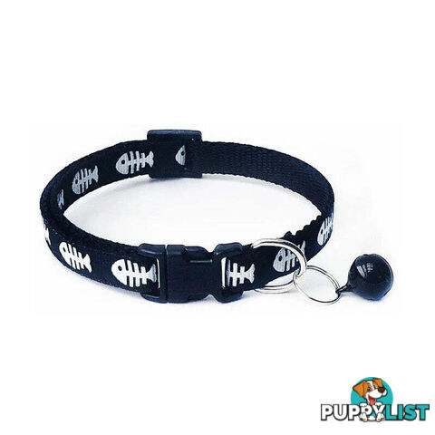 Fish Bone Cat Collar - Hand Made by The Bark Side - TBSFISBLK