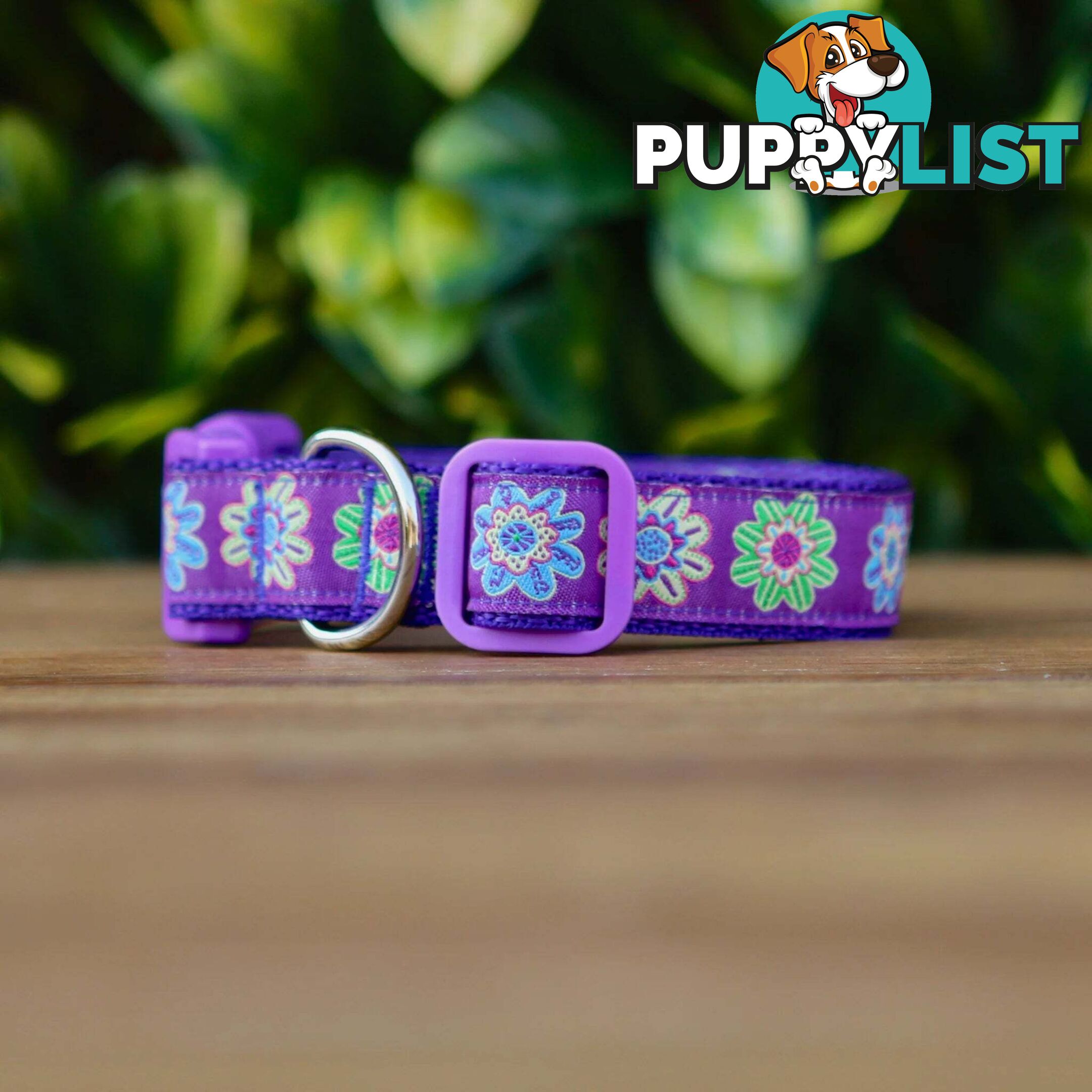 Purple Flower Dog Collar - Hand Made by The Bark Side - TBSFLOLGE
