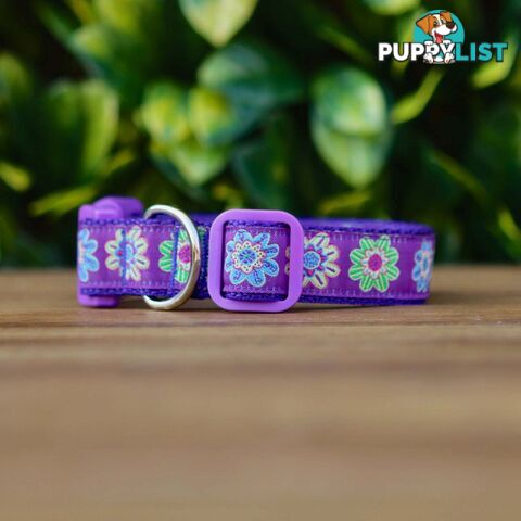 Purple Flower Dog Collar - Hand Made by The Bark Side - TBSFLOLGE