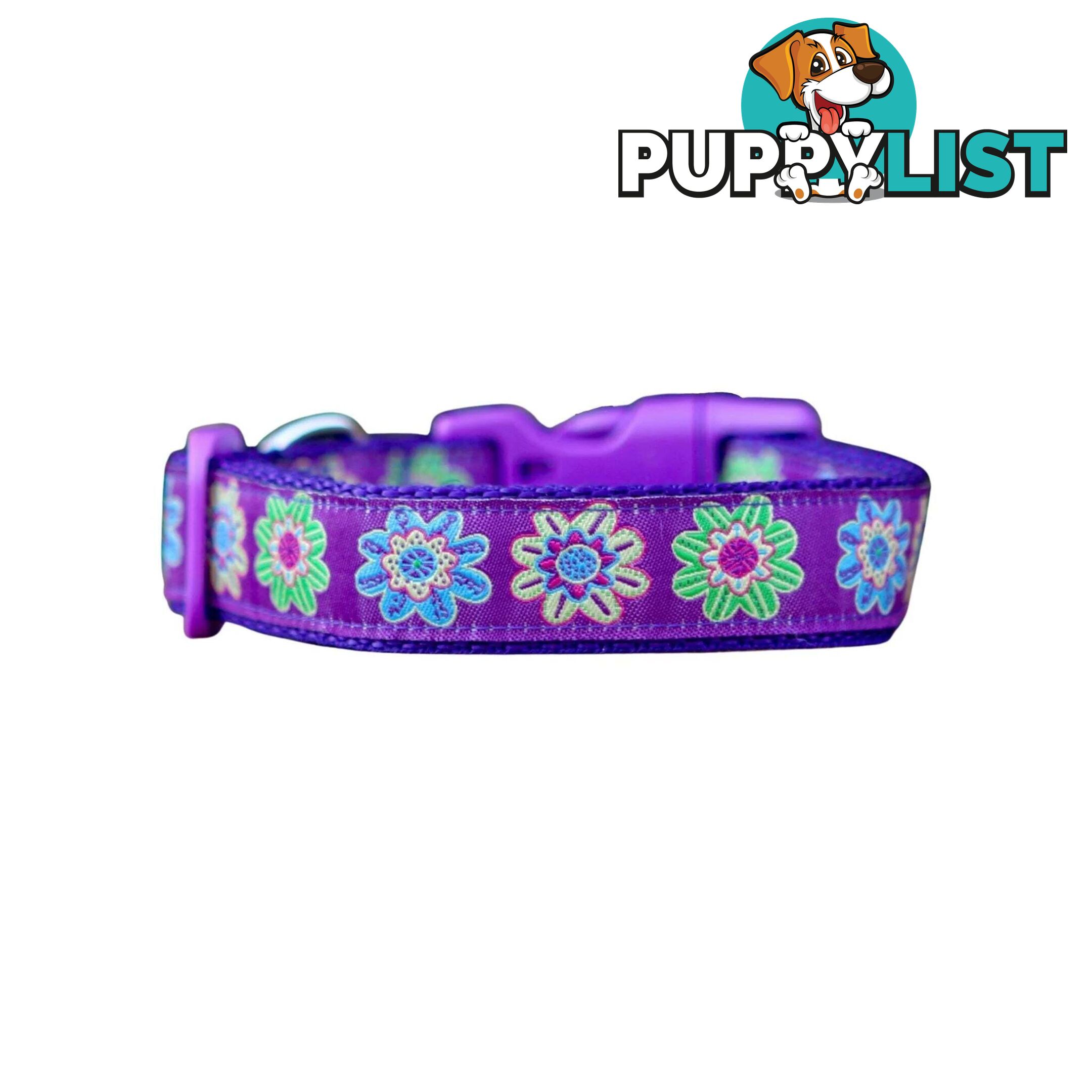 Purple Flower Dog Collar - Hand Made by The Bark Side - TBSFLOLGE