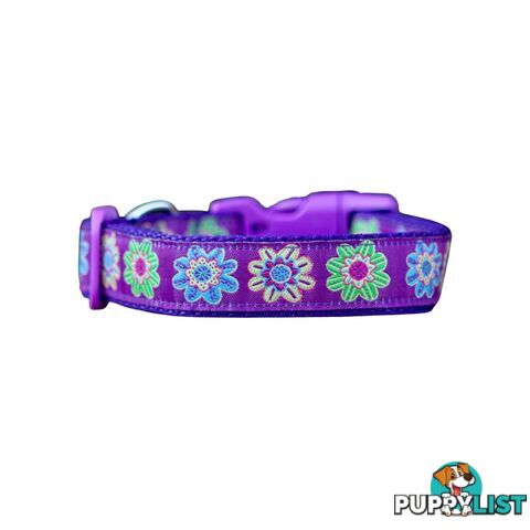 Purple Flower Dog Collar - Hand Made by The Bark Side - TBSFLOLGE