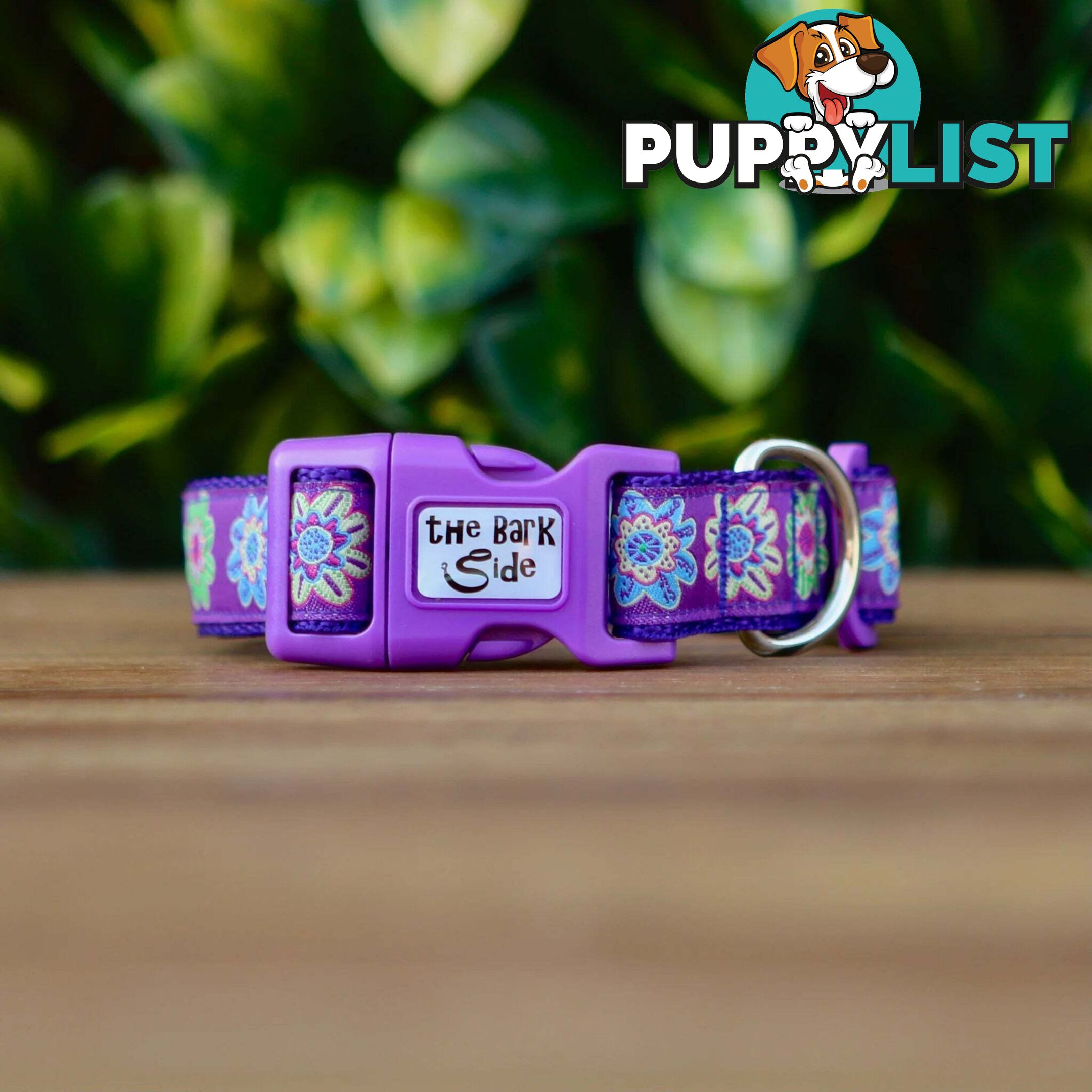 Purple Flower Dog Collar - Hand Made by The Bark Side - TBSFLOLGE