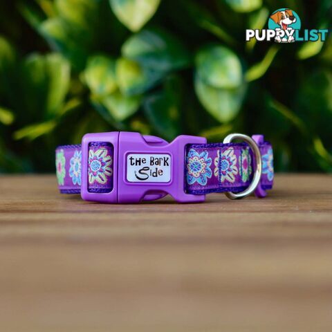 Purple Flower Dog Collar - Hand Made by The Bark Side - TBSFLOLGE