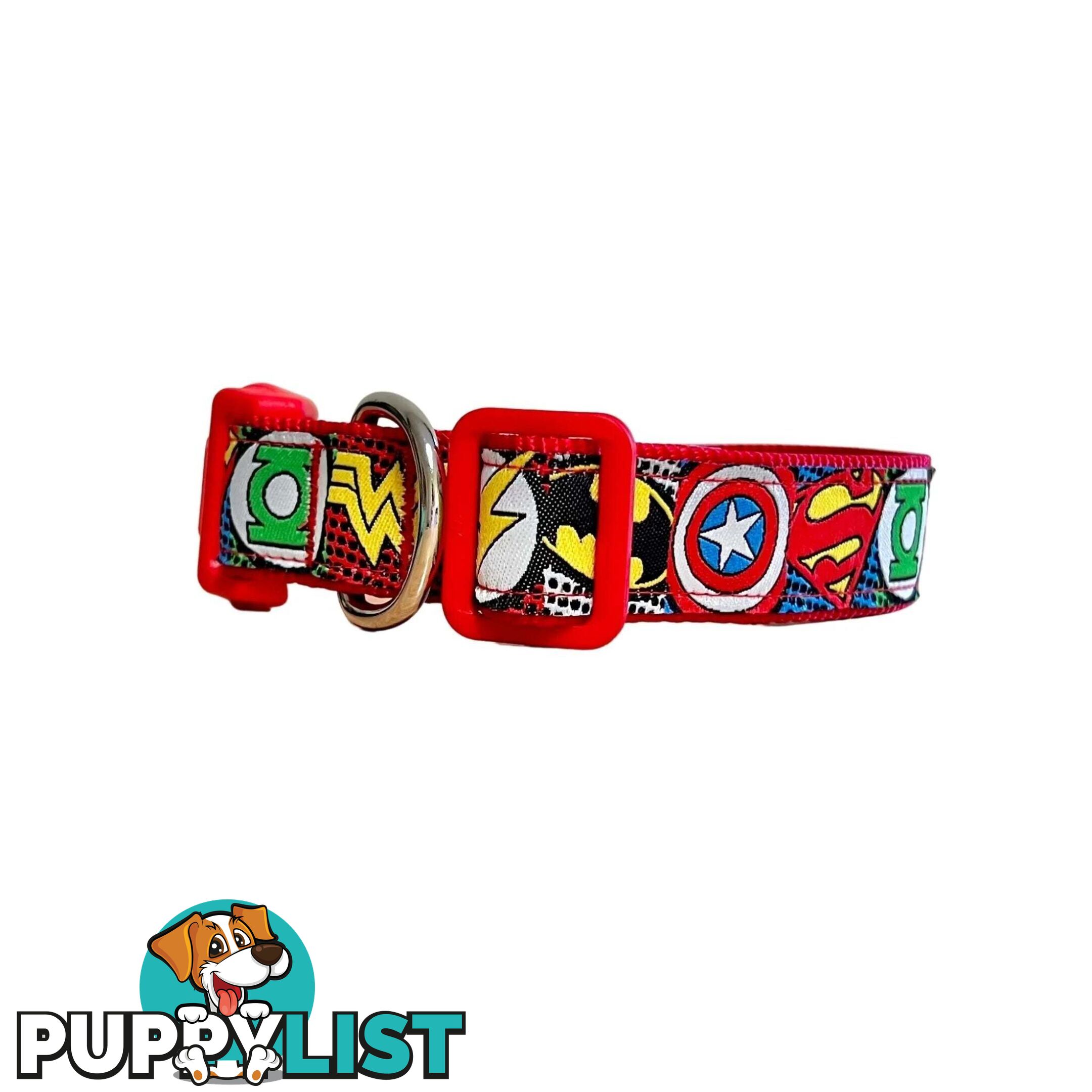 Superhero Dog Collar - Hand Made by The Bark Side - TBSHEROSMLRED