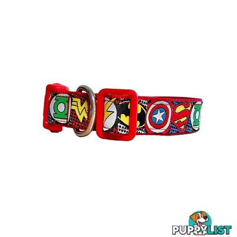 Superhero Dog Collar - Hand Made by The Bark Side - TBSHEROSMLRED