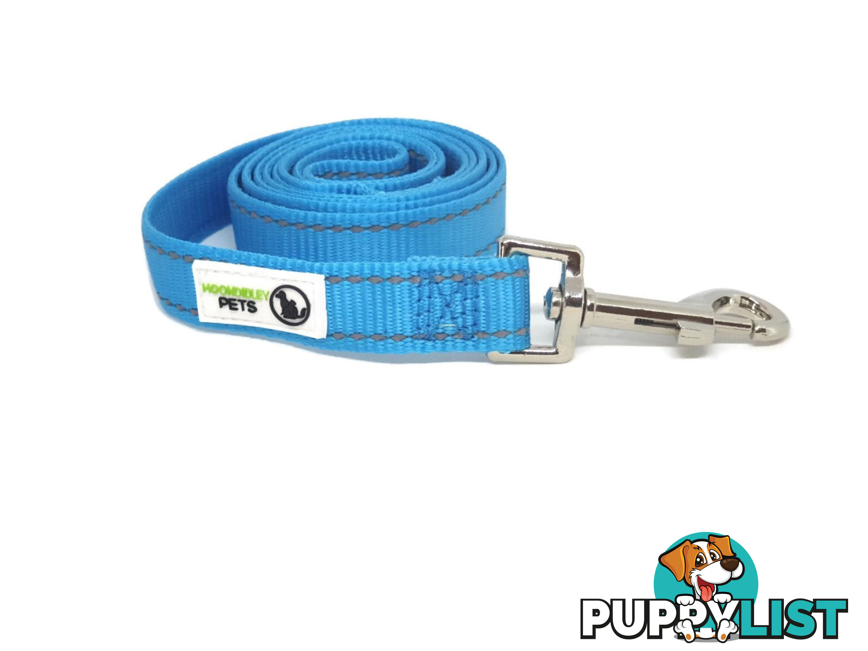1.2m Nylon w/Reflective Stitching Dog Lead - Moondidley Pets - MDPLDREFLBLU201.2