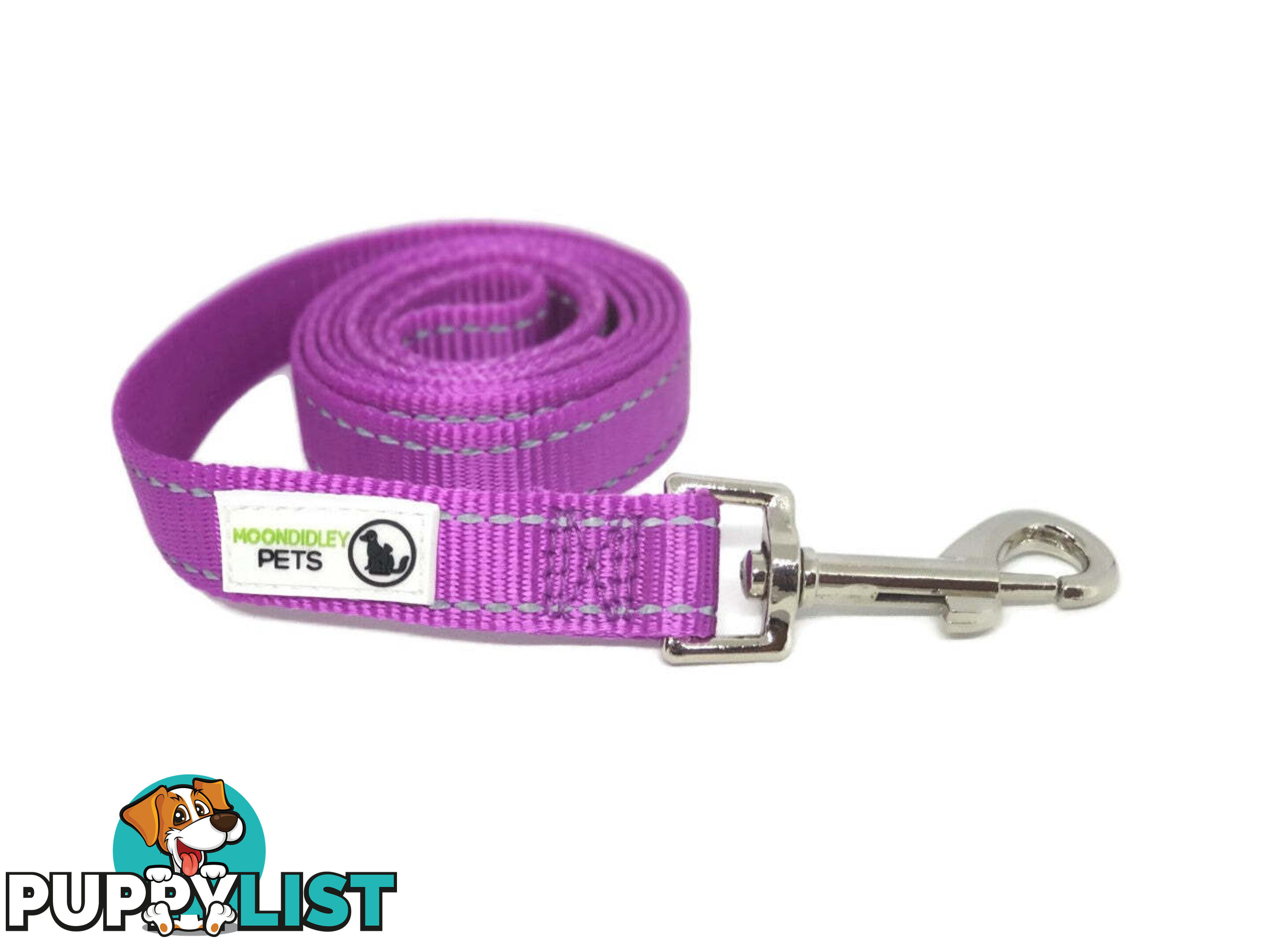 1.2m Nylon w/Reflective Stitching Dog Lead - Moondidley Pets - MDPLDREFLBLU201.2