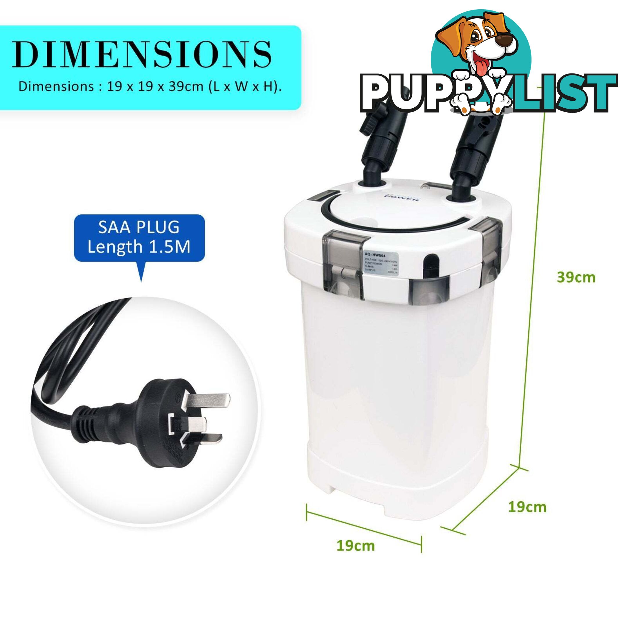 Aquarium External Canister Filter 1000L/H - V274-AQ-HW504