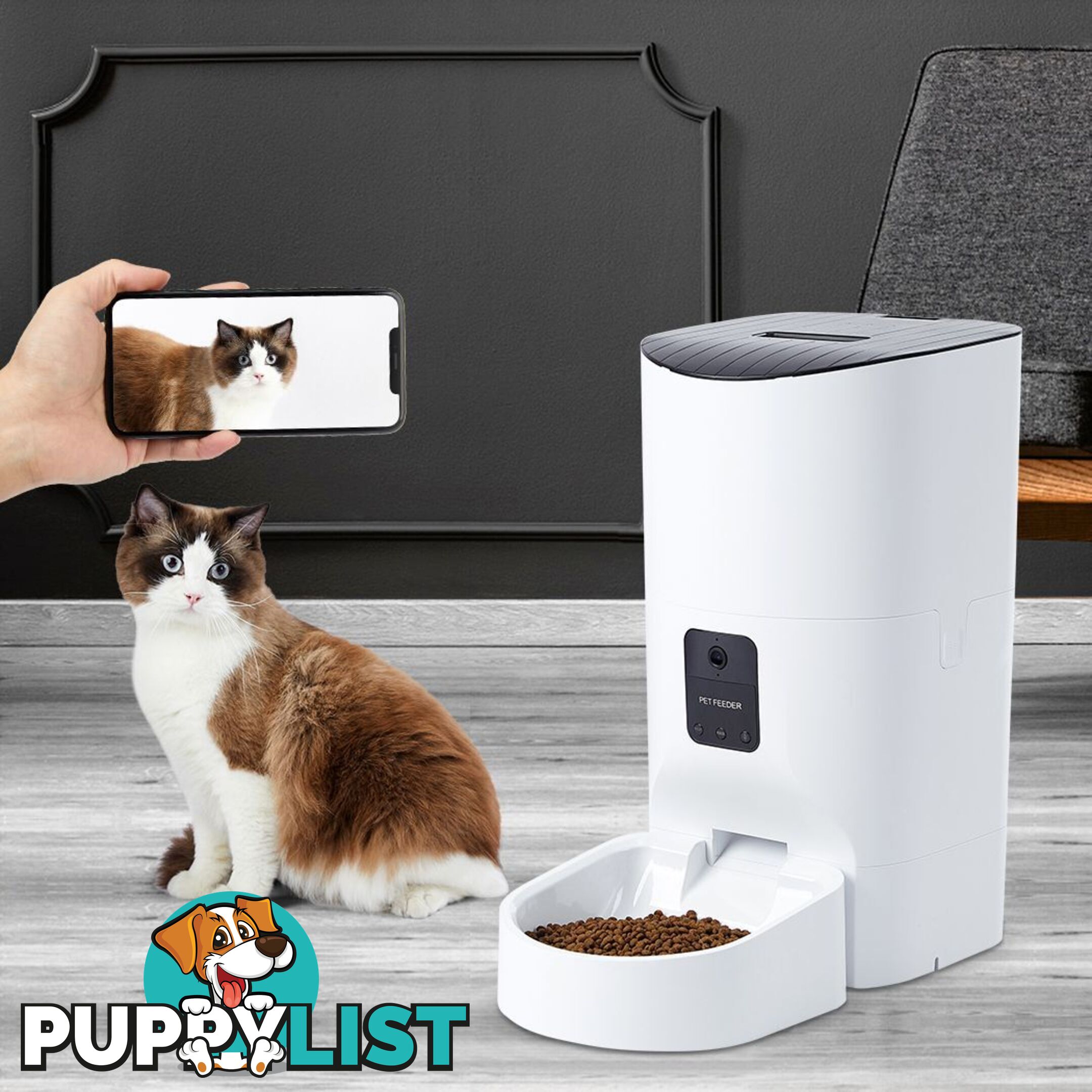 Smart Pet Feeder Camera Dog Cat Automatic Food Dispenser Portable Remote Bowl - WB-PT1043-9L-WH