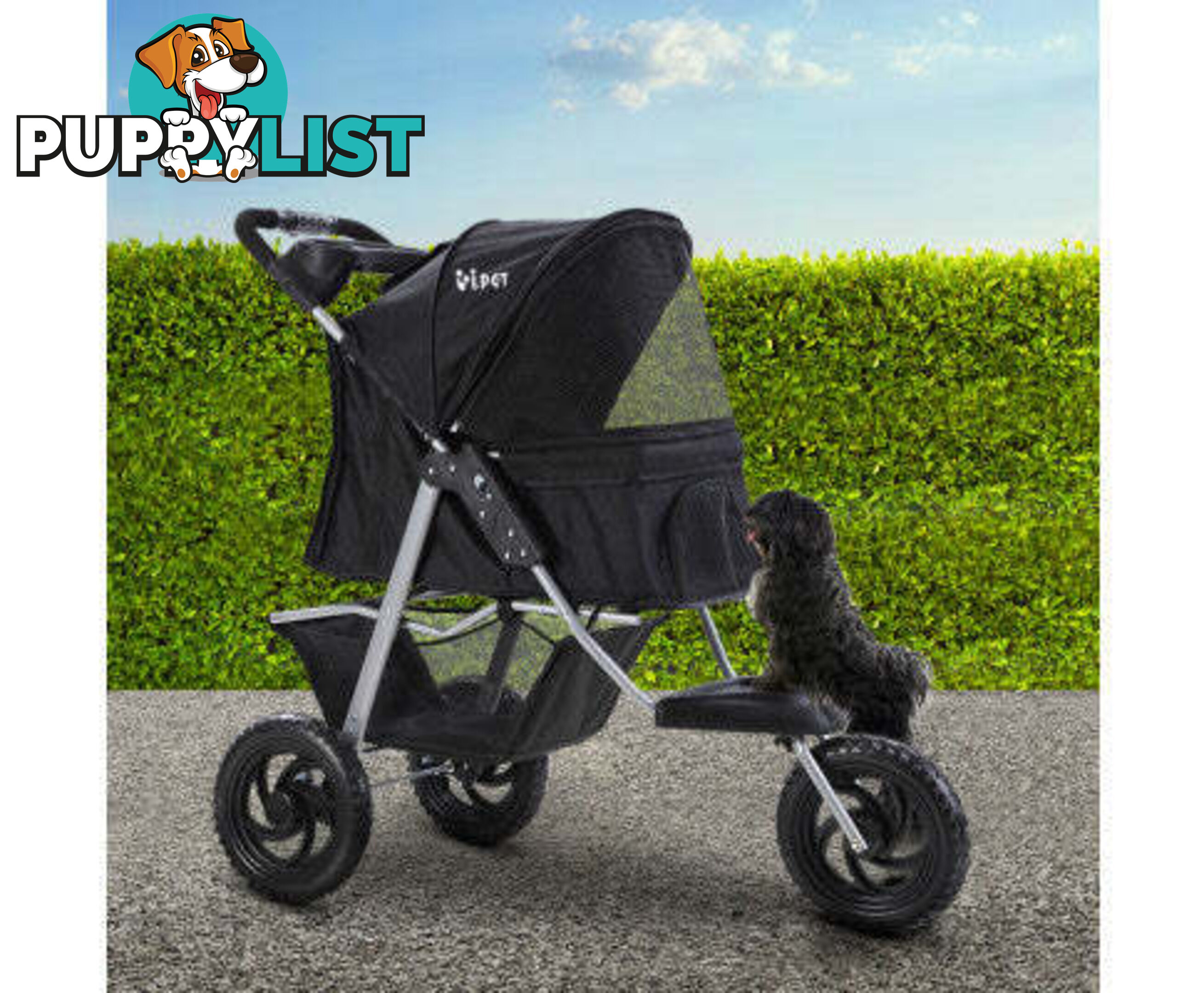 i.Pet Pet Stroller Dog Pram Large Cat Carrier Travel 3 Wheels Foldable Pushchair - PET-STROLLER-3WL-L-BK
