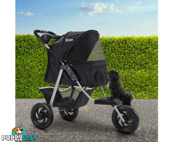 i.Pet Pet Stroller Dog Pram Large Cat Carrier Travel 3 Wheels Foldable Pushchair - PET-STROLLER-3WL-L-BK