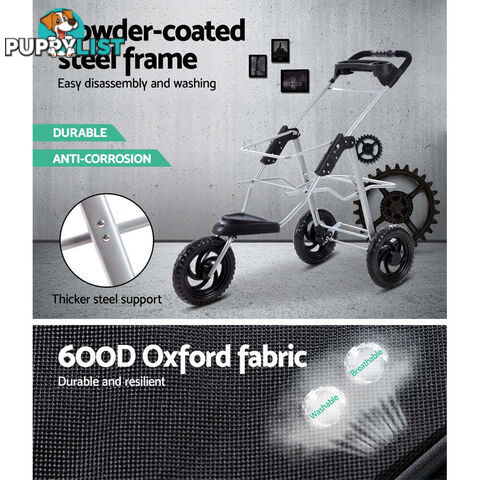 i.Pet Pet Stroller Dog Pram Large Cat Carrier Travel 3 Wheels Foldable Pushchair - PET-STROLLER-3WL-L-BK