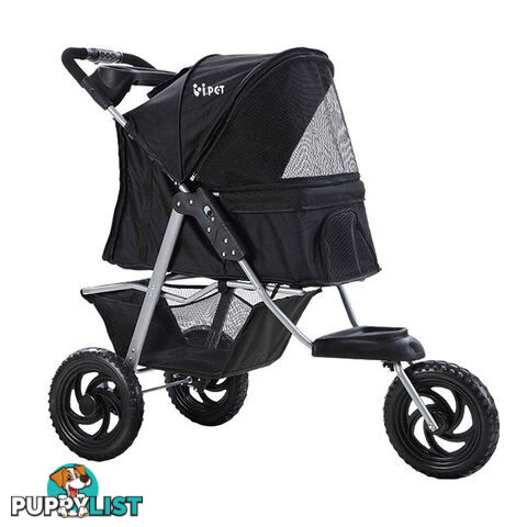 i.Pet Pet Stroller Dog Pram Large Cat Carrier Travel 3 Wheels Foldable Pushchair - PET-STROLLER-3WL-L-BK
