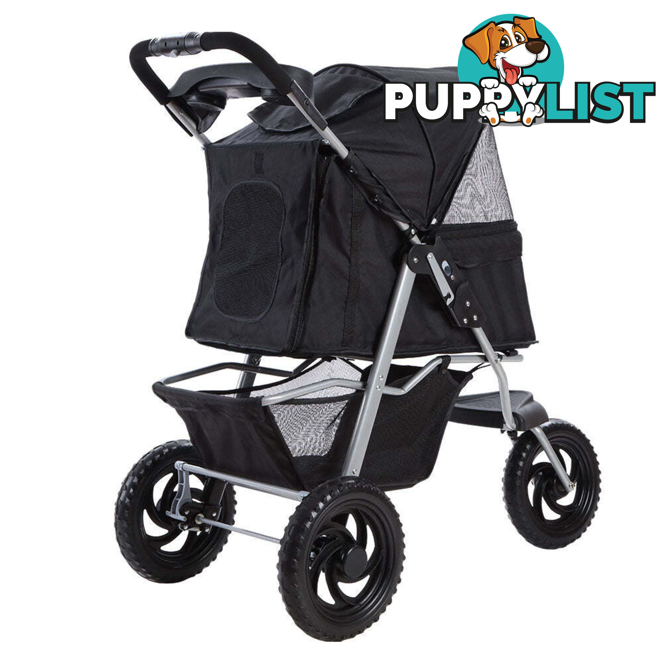 i.Pet Pet Stroller Dog Pram Large Cat Carrier Travel 3 Wheels Foldable Pushchair - PET-STROLLER-3WL-L-BK