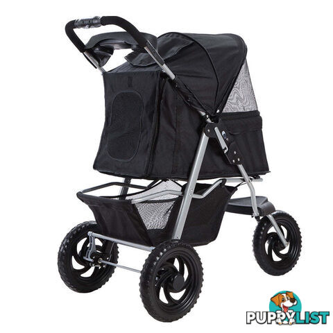 i.Pet Pet Stroller Dog Pram Large Cat Carrier Travel 3 Wheels Foldable Pushchair - PET-STROLLER-3WL-L-BK