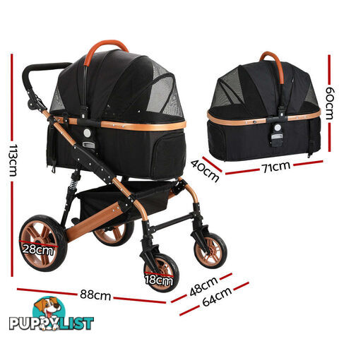 i.Pet Pet Stroller Dog Pram Large Cat Carrier Travel Foldable Pushchair 4 Wheels - PET-STROLLER-110-BK