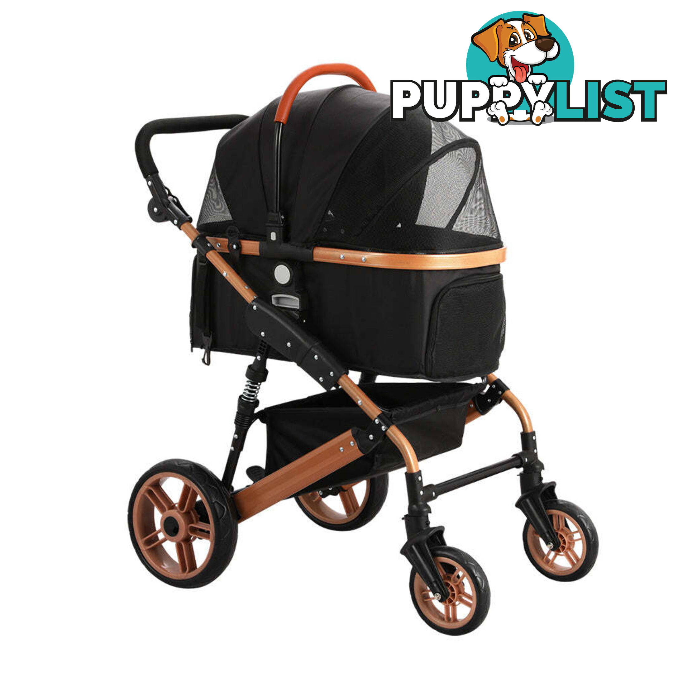 i.Pet Pet Stroller Dog Pram Large Cat Carrier Travel Foldable Pushchair 4 Wheels - PET-STROLLER-110-BK