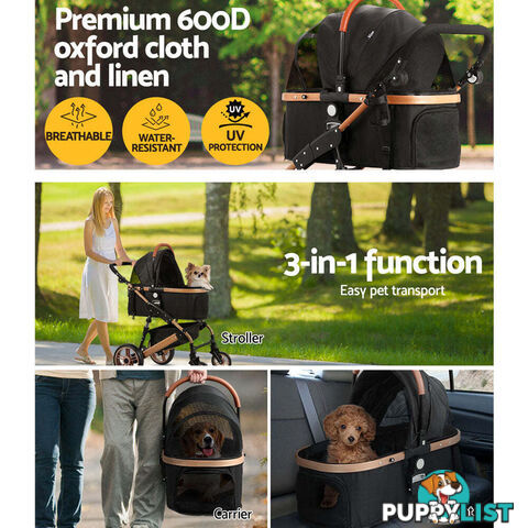 i.Pet Pet Stroller Dog Pram Large Cat Carrier Travel Foldable Pushchair 4 Wheels - PET-STROLLER-110-BK