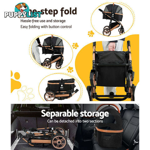 i.Pet Pet Stroller Dog Pram Large Cat Carrier Travel Foldable Pushchair 4 Wheels - PET-STROLLER-110-BK