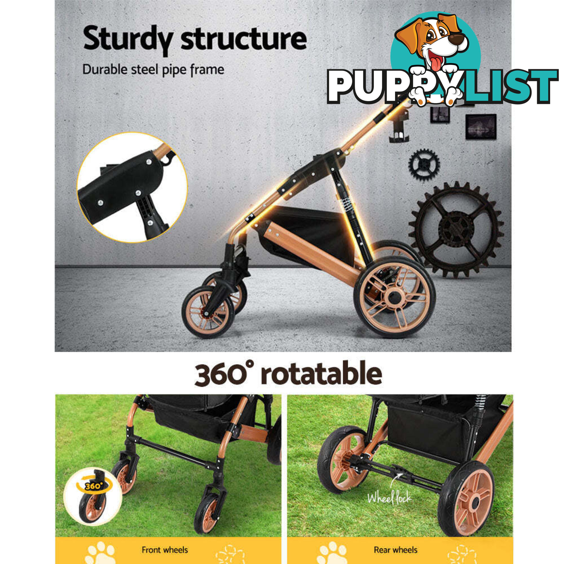 i.Pet Pet Stroller Dog Pram Large Cat Carrier Travel Foldable Pushchair 4 Wheels - PET-STROLLER-110-BK