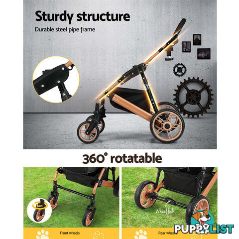i.Pet Pet Stroller Dog Pram Large Cat Carrier Travel Foldable Pushchair 4 Wheels - PET-STROLLER-110-BK
