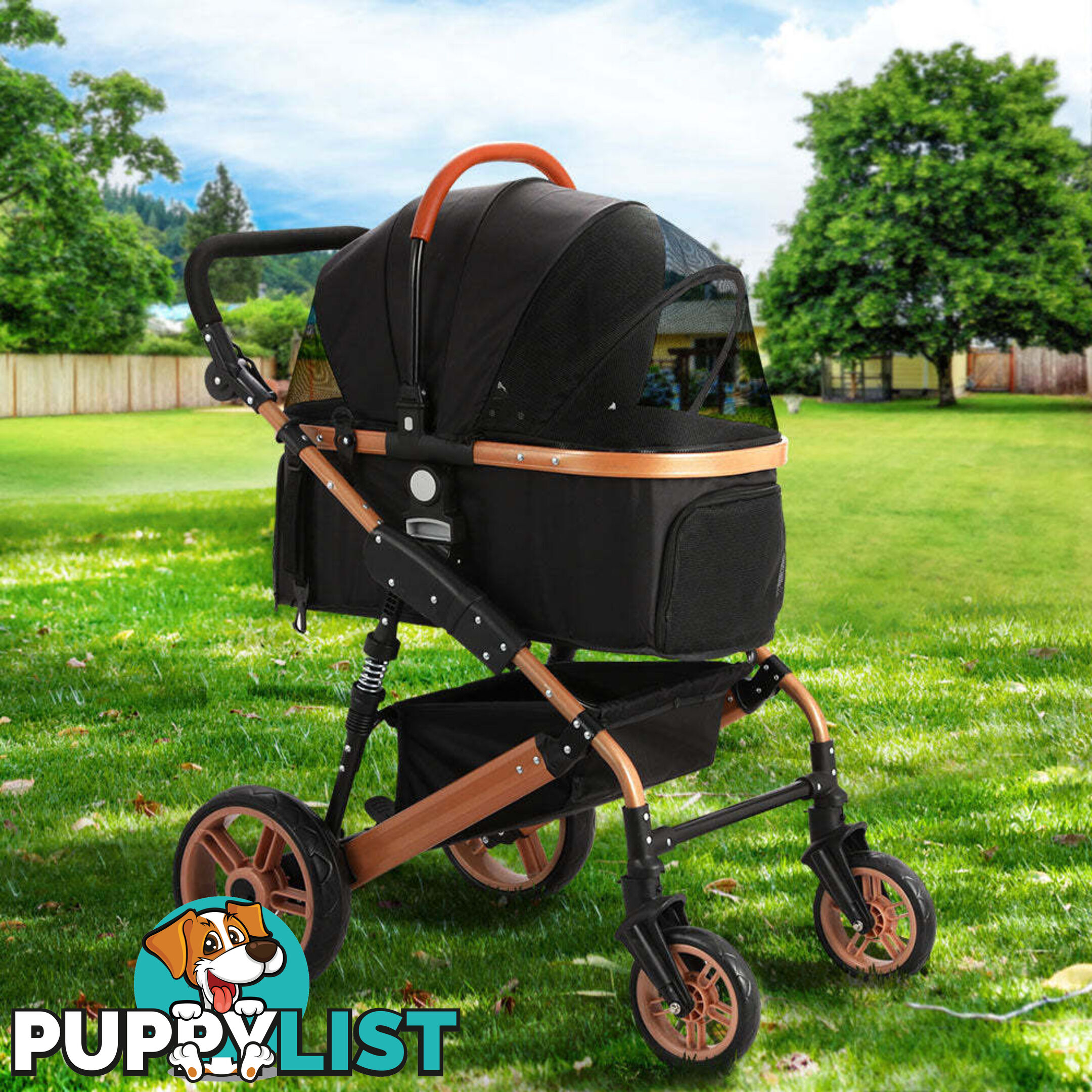 i.Pet Pet Stroller Dog Pram Large Cat Carrier Travel Foldable Pushchair 4 Wheels - PET-STROLLER-110-BK