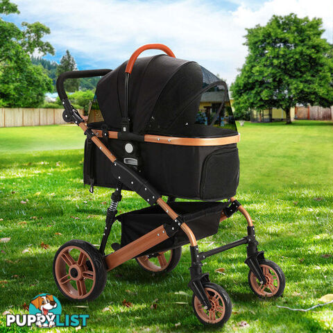 i.Pet Pet Stroller Dog Pram Large Cat Carrier Travel Foldable Pushchair 4 Wheels - PET-STROLLER-110-BK