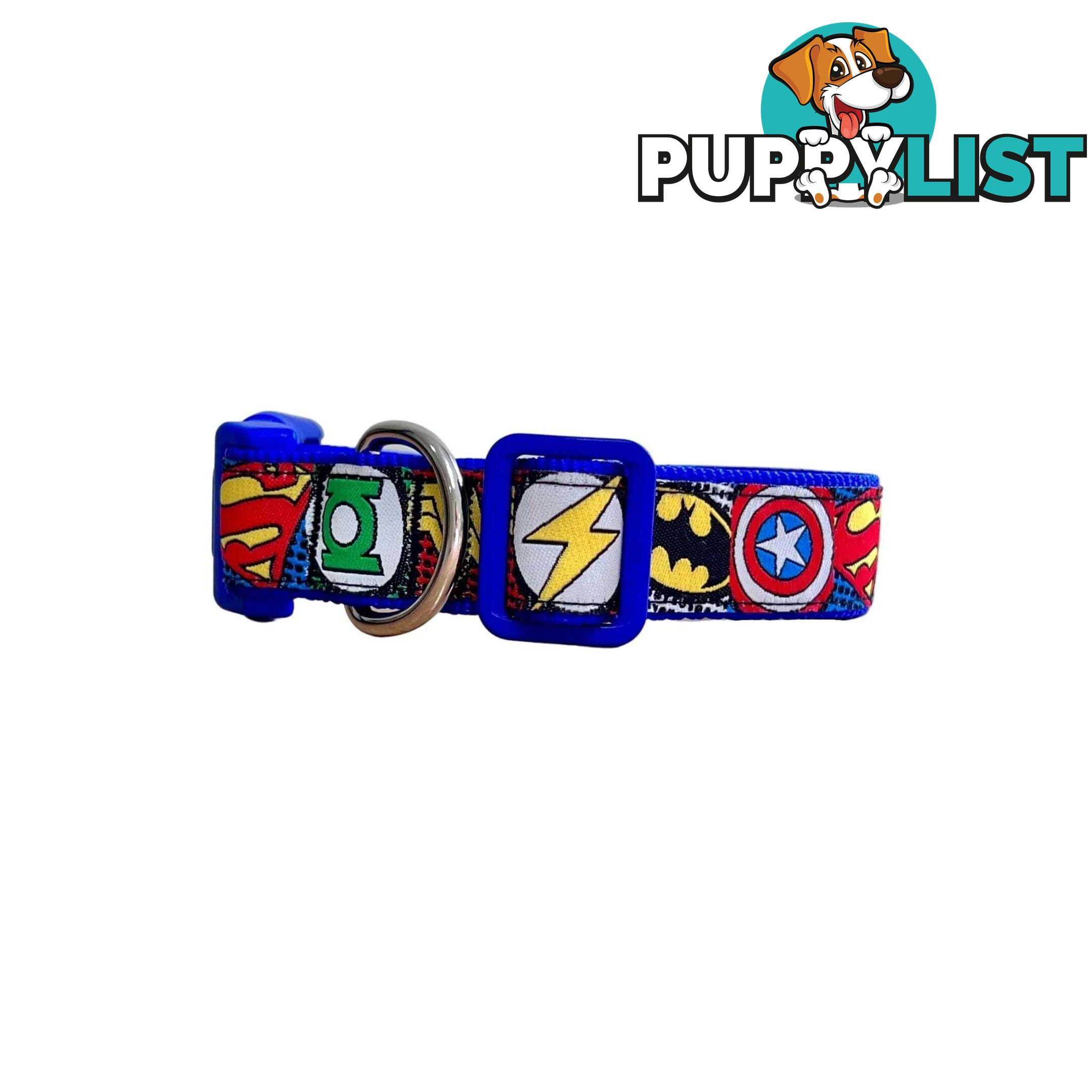 Superhero Dog Collar - Hand Made by The Bark Side - TBSHEROXSBLU