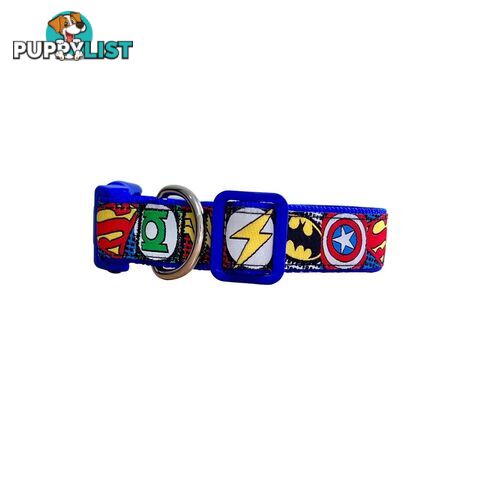Superhero Dog Collar - Hand Made by The Bark Side - TBSHEROXSBLU
