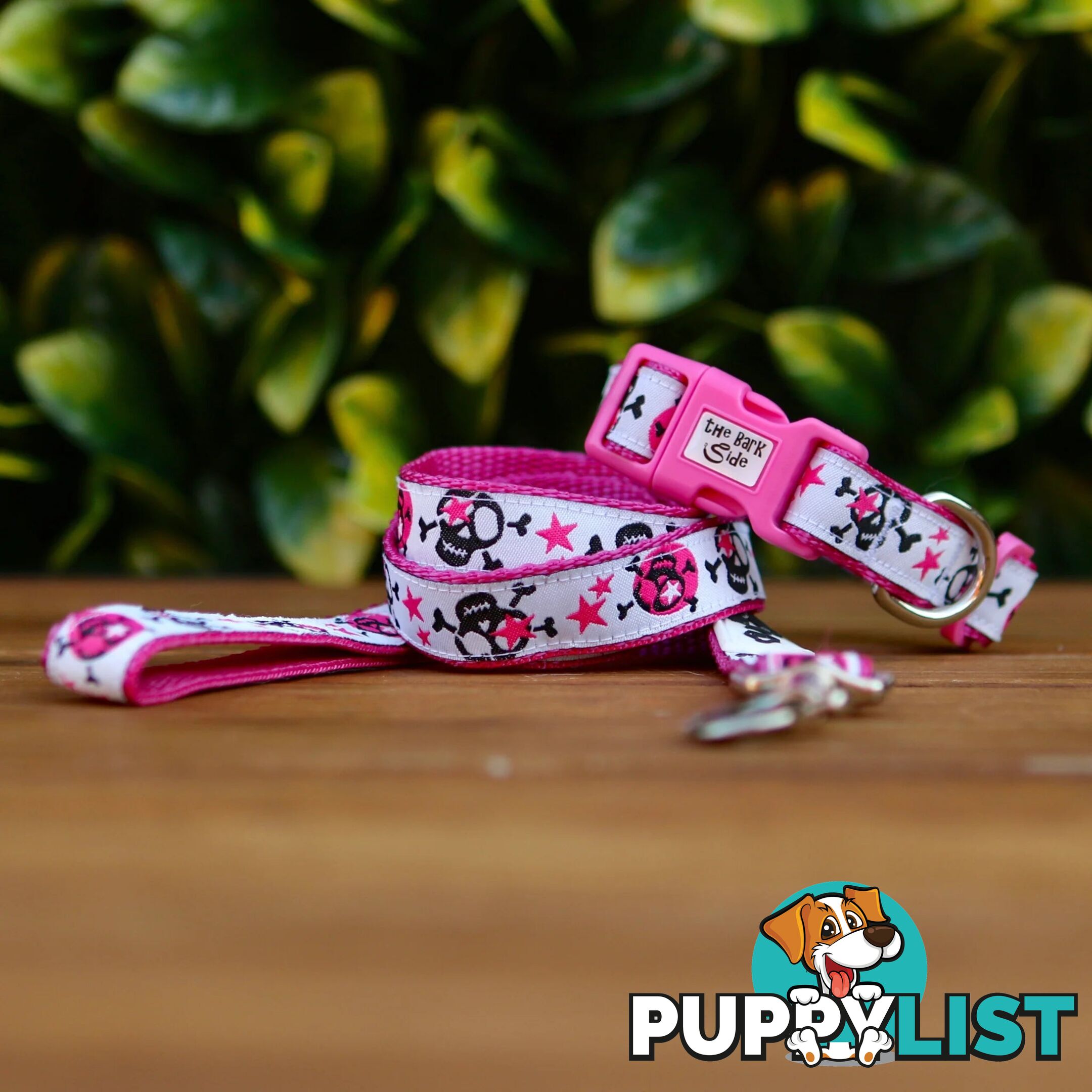 Skulls & Stars Dog Collar - Hand Made by The Bark Side - TBSSKUSMLPNK
