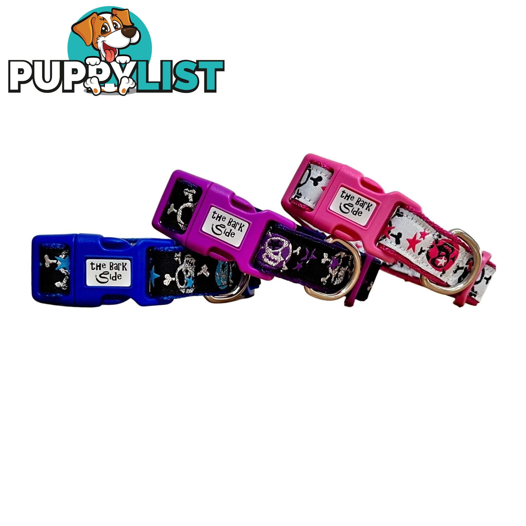 Skulls & Stars Dog Collar - Hand Made by The Bark Side - TBSSKUSMLPNK