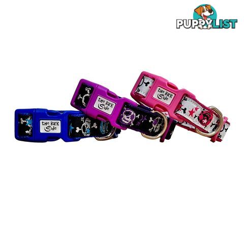 Skulls & Stars Dog Collar - Hand Made by The Bark Side - TBSSKUSMLPNK