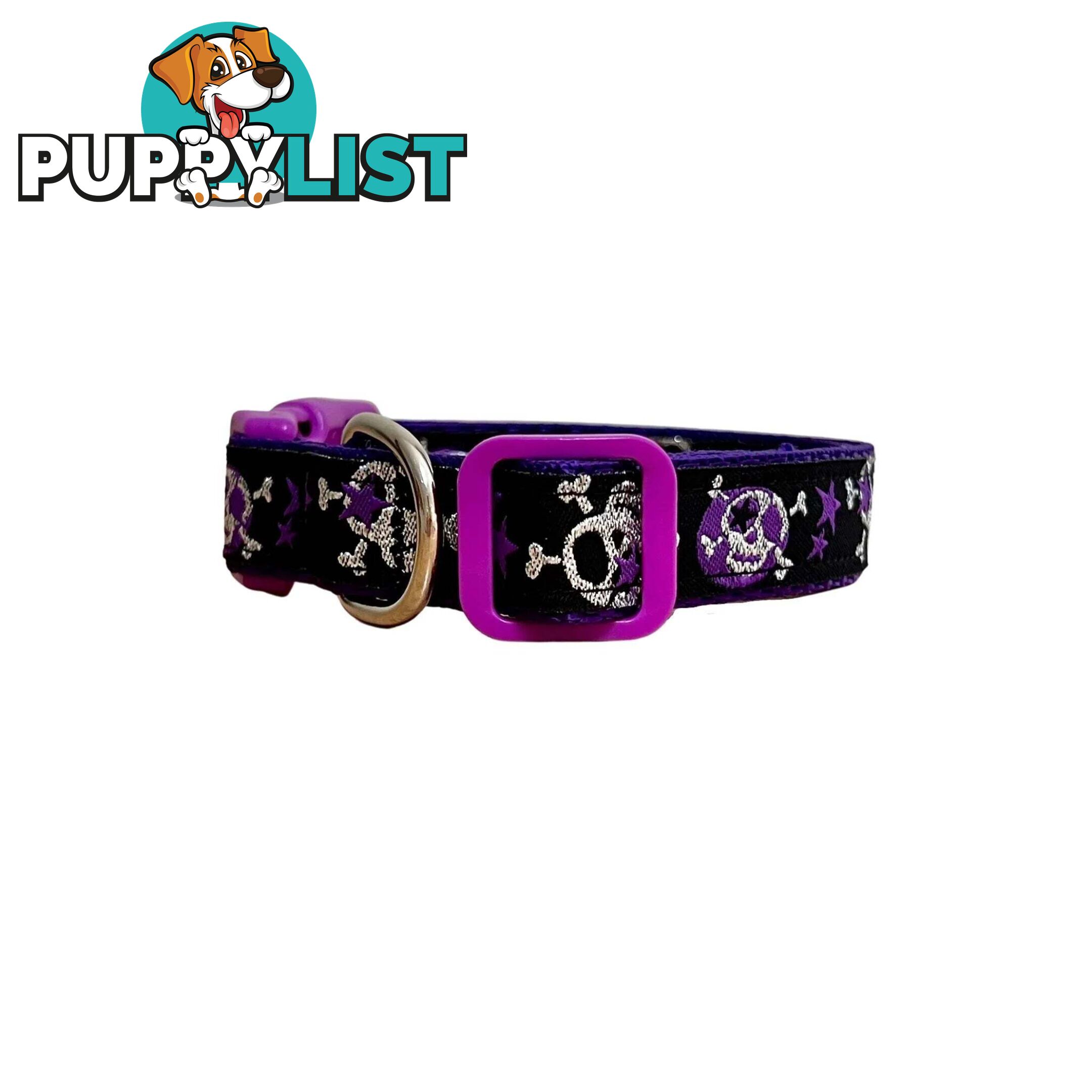 Skulls & Stars Dog Collar - Hand Made by The Bark Side - TBSSKUSMLPNK
