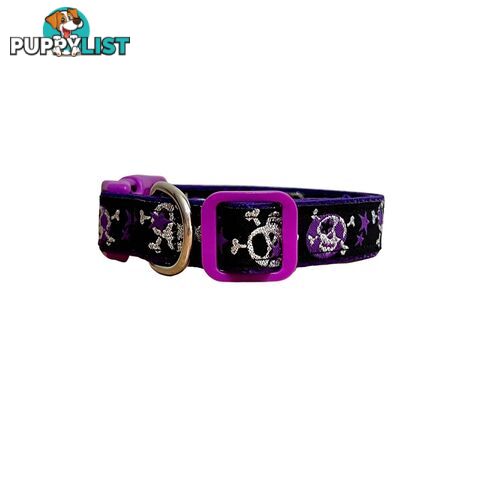 Skulls & Stars Dog Collar - Hand Made by The Bark Side - TBSSKUSMLPNK